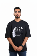 Feather Black Oversized Graphic T-Shirt!